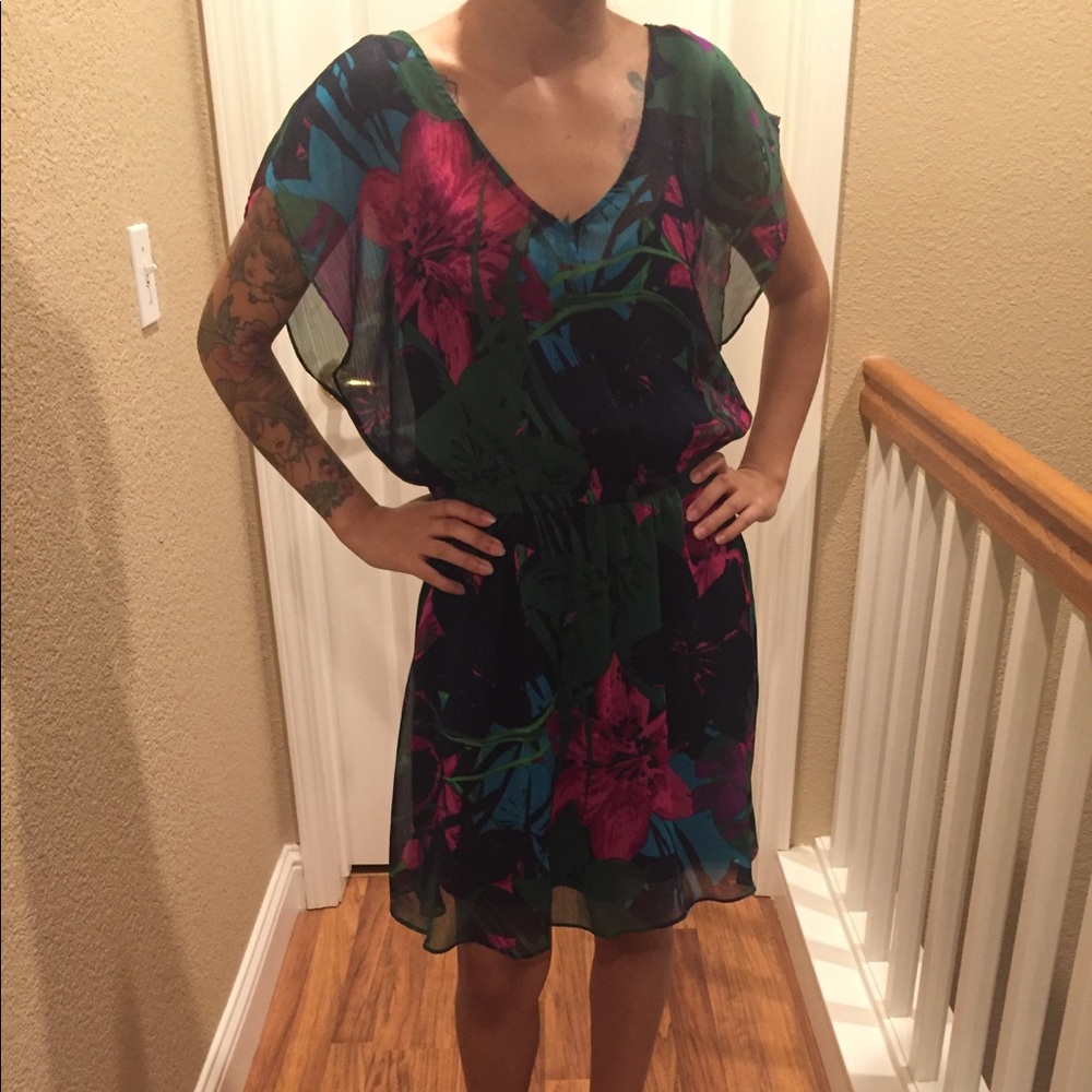 Express Sheer Green Floral Dress
